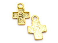 Anhänger als Kreuz in antik goldfarben 10 Stück