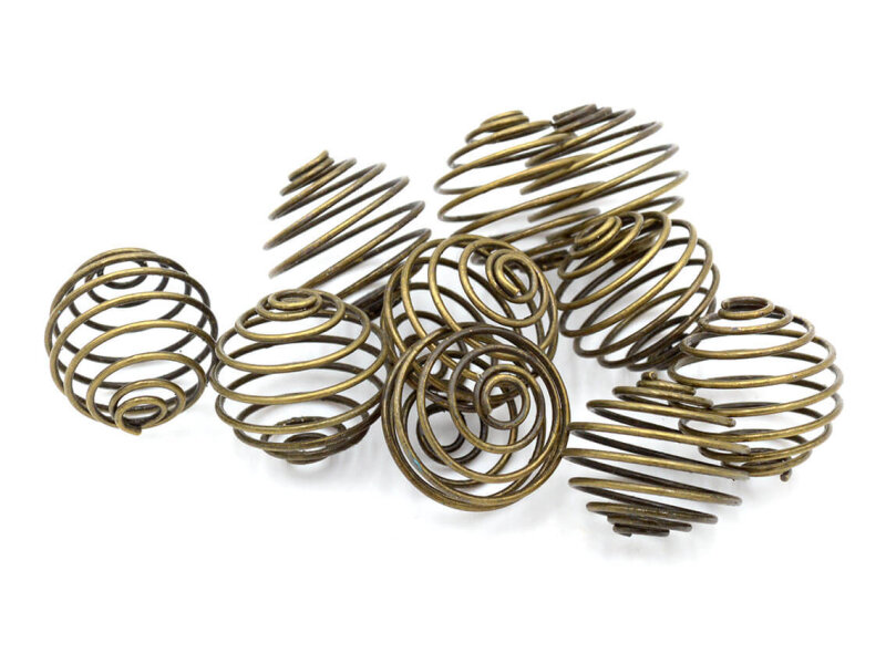 spiralförmiger Perlenkäfig in antik bronzefarben ohne Öse 20mm 10 Stück