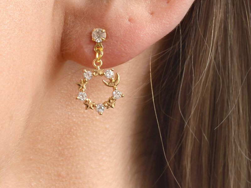 Ohrstecker Aufhängung Schmucksteine 18k Gold Beschichtet 2 Stück