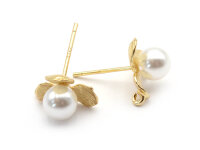 Ohrstecker als Blume mit Aufhängung und einer weißen Perle 18 k Echtgold beschichtet 2 Stück