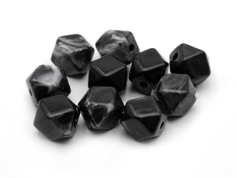 Perlen als Polygon in schwarz mit Maserung 10 mm 10 Stück
