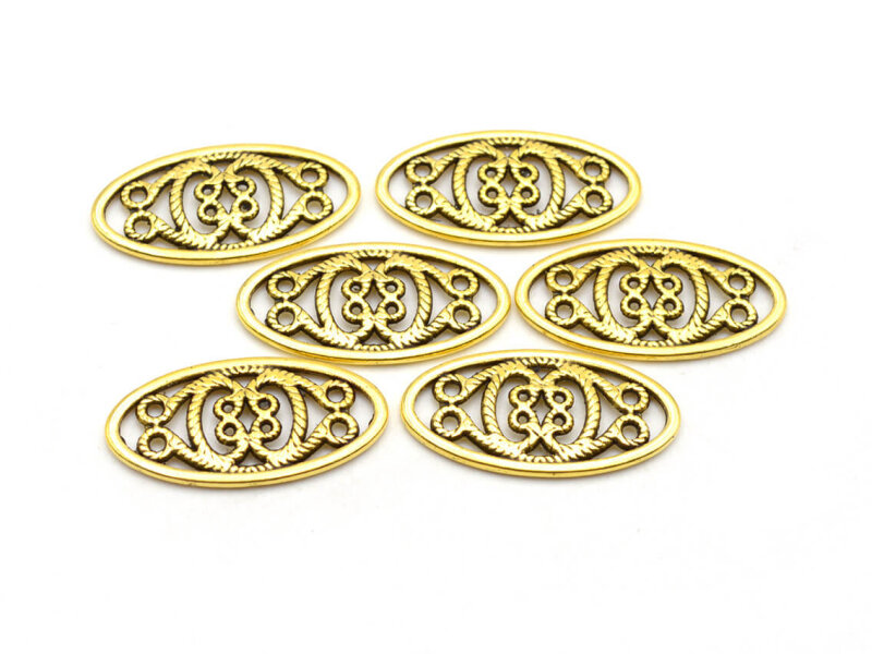 ovaler Verbinder mit Verzierung in antik goldfarben 6 Stück