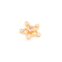 Anhänger als Stern aus Messing 16 mm 18k Gold beschichtet mit rosa Schmuckstein