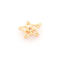 Anhänger als Stern aus Messing 16 mm 18k Gold beschichtet mit rosa Schmuckstein