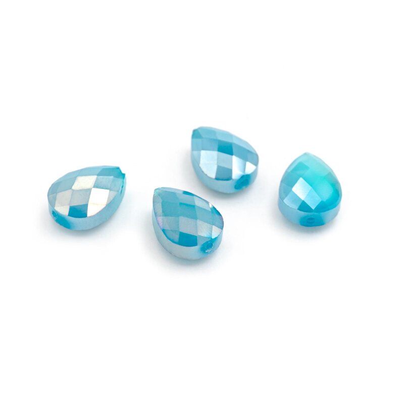 Glasschliffperlen als Tropfen in blau mit Holo Effekt 14x10 mm 4 Stück