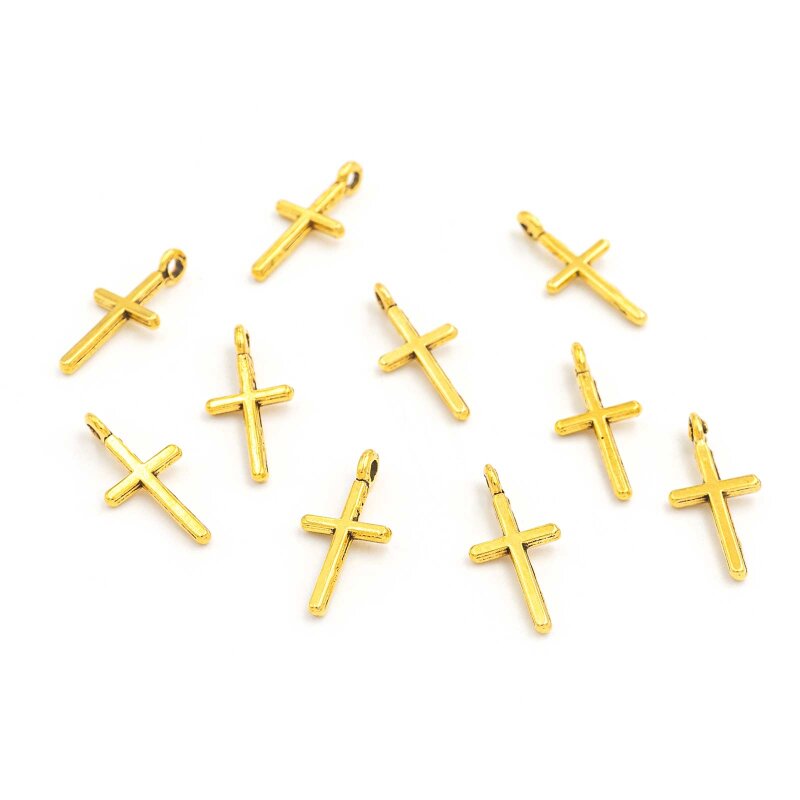 Anhänger Kreuz in goldfarben 17mm 10 Stück