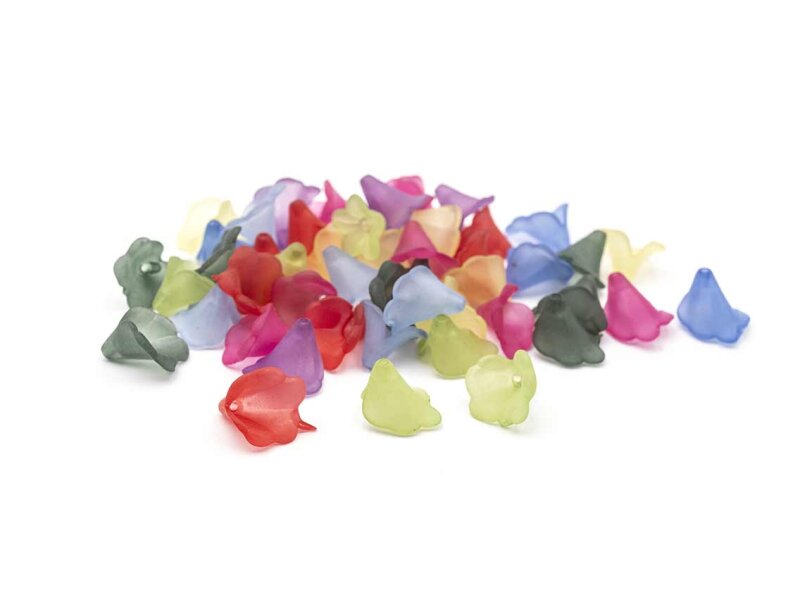 Perlen als Blüte gefrostet aus Acryl im Farbmix 50 Stück