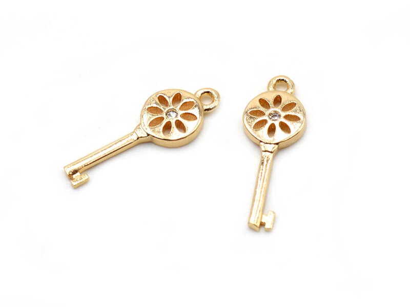 Schlüssel als Anhänger mit Zirkonia 18k Gold beschichtet 2 Stück