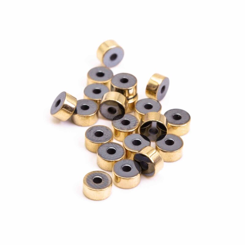 flache Perlen aus synthetischem Hämatit in goldfarben 4mm 20 Stück