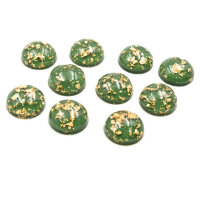 Resincabochons in grün mit goldfarbenem Glitter 12mm 10 Stück