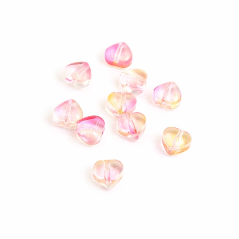 Glasperlen als Herz in transparenten rosa und gelb 10Stk.