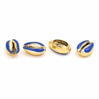 Perlen als Kaurimuschel in blau und goldfarben 4 Stück