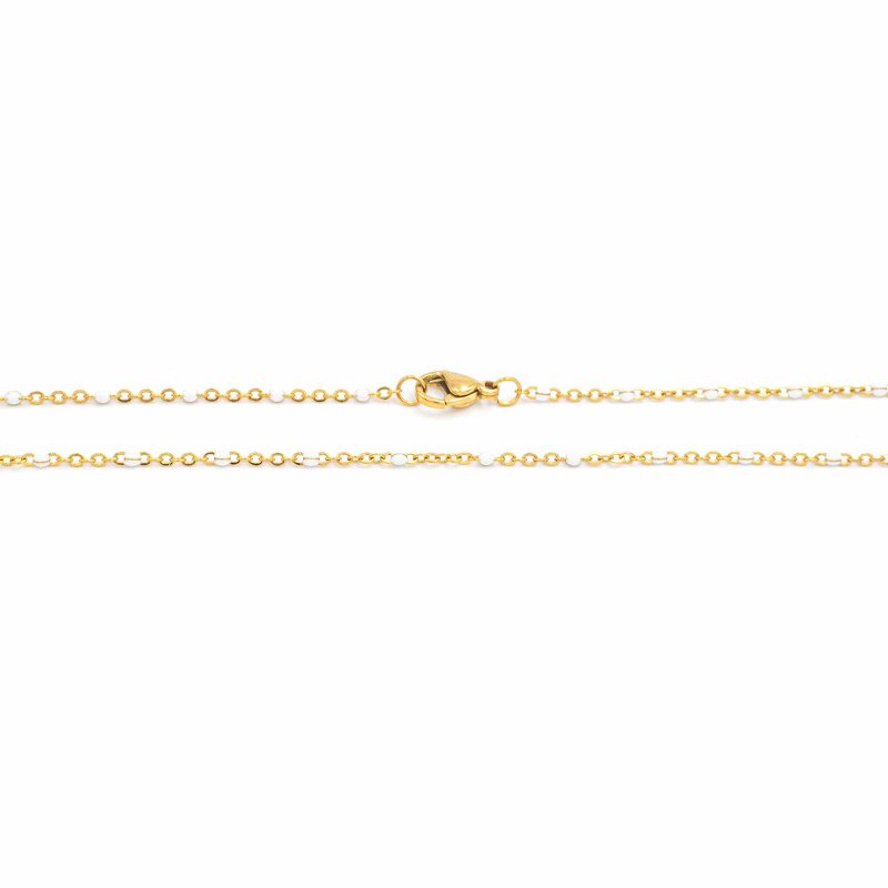 fertige Gliederkette mit Emaille in weiß aus 304 Edelstahl in goldfarben 45cm
