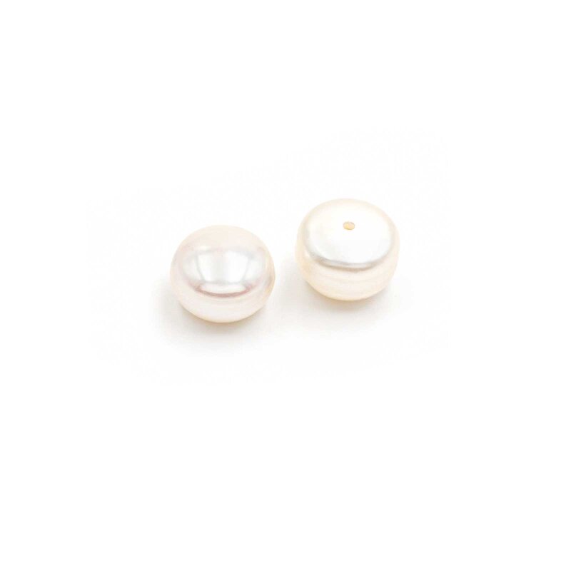 halbgebohrte Süßwasserzuchtperlen in weiß als bouton, 4A 9-9,5x7mm 2 Stück