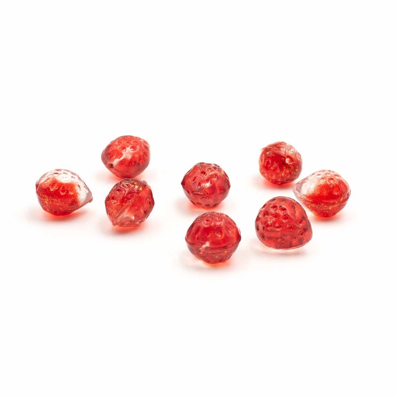 halbgebohrte Glasperlen Erdbeere in rot transparent 8 Stück