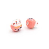Porzellanperlen als Glückskatze in rosaweiß 13mm 2 Stück