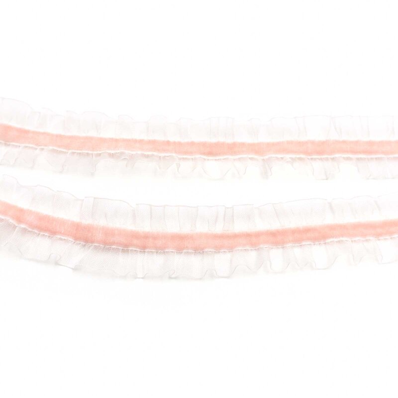 elastisches Samtband mit Rüschen in rosa 2,5cm 1 Meter