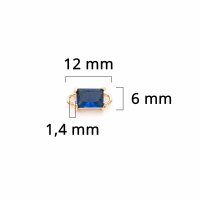 goldfarbener Verbinder Rechteck mit blauem  facettierten Schmuckstein 2 Stück