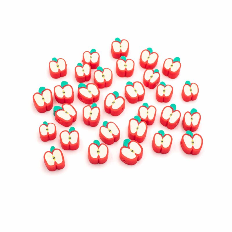 Perle als Apfel aus Polymerton in rot 30 Stück