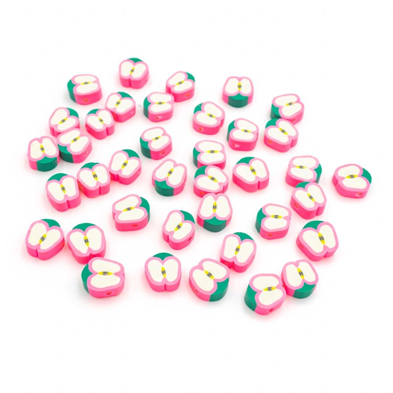 Perle als Apfel aus Polymerton in pink 30 Stück