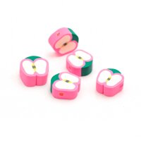 Perle als Apfel aus Polymerton in pink 30 Stück