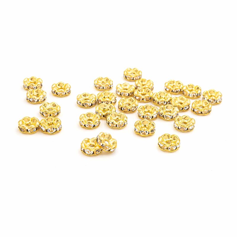 Strassrondelle mit klaren Zirkonia goldfarben beschichtet 30 Stück