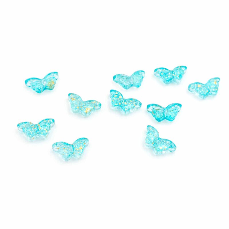 Perlen Schmetterling aus Glas in türkis mit Glitzer 10 Stück