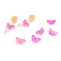 Perlen Schmetterling aus Glas in magenta mit Glitzer 10 Stück
