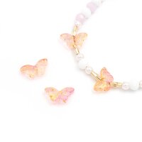 Perlen Schmetterling aus Glas in flamingo mit Glitzer 10 Stück
