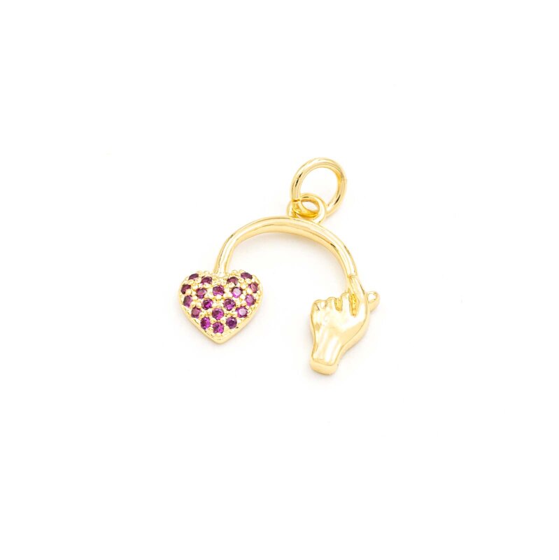 Anhänger finger heart mit pinken Zirkonias 18k Gold beschichtet 1 Stück