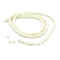 Packung 50 Perlen Rund Perlmuttartig aus Glas 6mm Weiß Wollweiß 