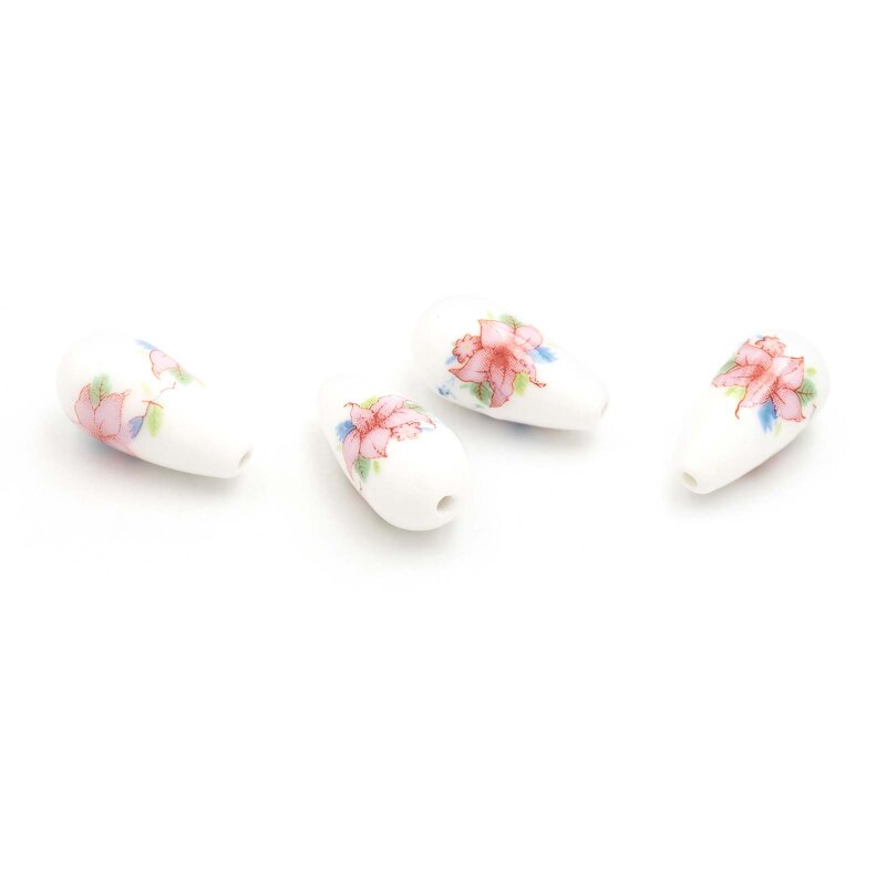 tropfenförmige Perlen aus Keramik in weiß 4 Stück