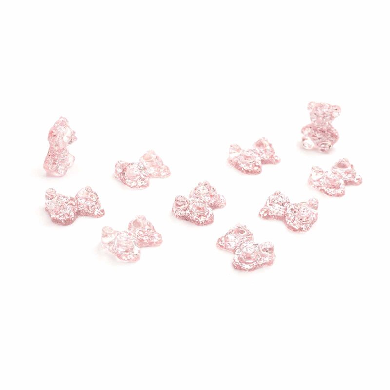 Teddybär Cabochons aus Resin in rosa mit Glitzer 10 Stück