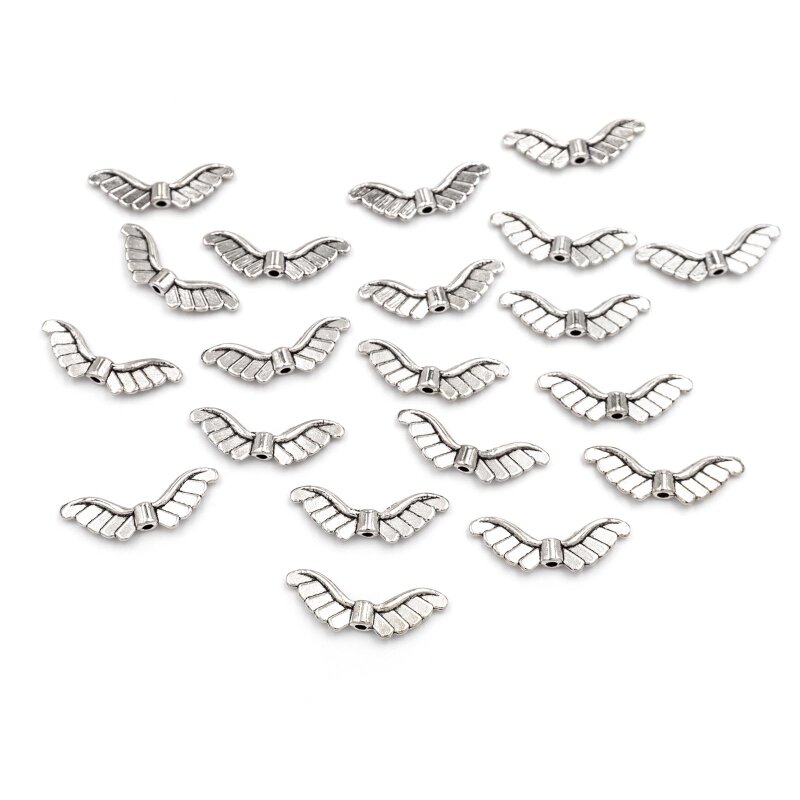 200 Antiksilber Perlen Gravur Beads Flügel Engelsflügel zum Basteln 12x0.3cm 