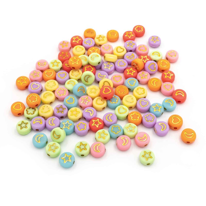 bunte Perlen aus Acryl mit verschiedenen Motiven 7mm 100 Stück