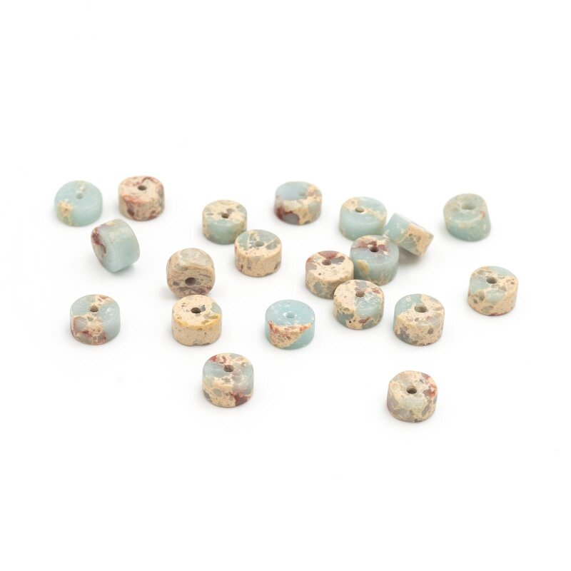 Perlen aus Jaspis in hellblau mit brauner Musterung 6mm 20 Stück