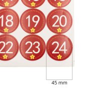 rote runde Sticker 1 bis 24 mit dezentem Motiv ein Bogen