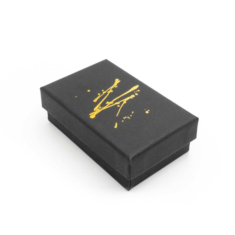 Geschenkbox in schwarz mit goldenen Farbklecksen 8cm x 5cm