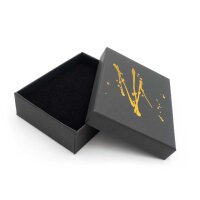 Geschenkbox in schwarz mit goldenen Farbklecksen 9cm x 7cm