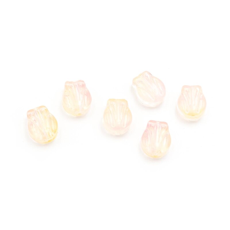 flache Lampworkperlen als Tulpe in gelb und rosa 10mm 6 Stück