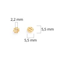 Zwischenperlen im Netzmuster aus Messing mit 24K Goldbeschichtung, 5,5mm, 4 Stück
