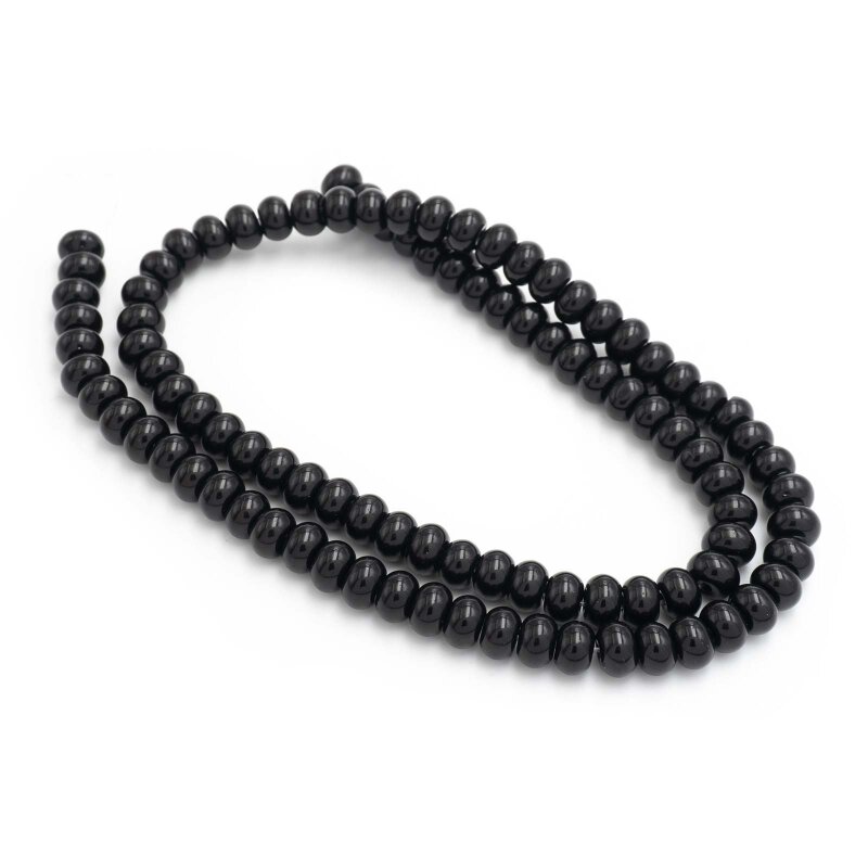 Perlen als Rondelle aus synthetischem Onyx in schwarz 6x4 mm 1 Strang ca. 95 Stück