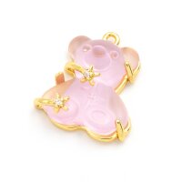 Teddybär Anhänger aus Resin in rosa mit 14K Goldbeschichtung und Strasssteinen 24 mm