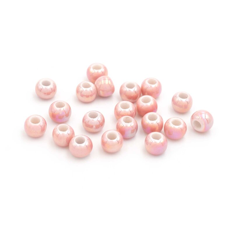 Handgemachte Porzellanperlen in rosa glasiert 6x5 mm 20 Stück