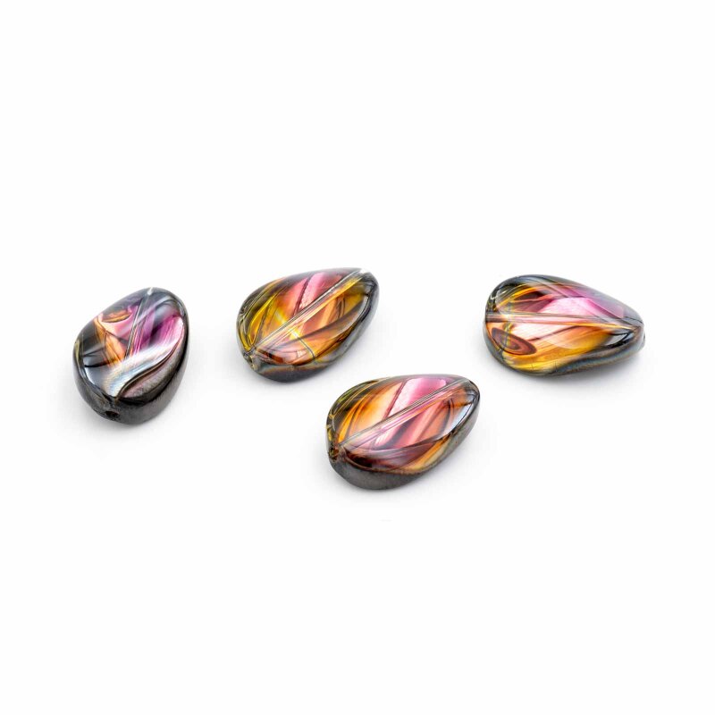 ovale, gedrehte Glasperlen mit Metallic-Farbverlauf 18 x13 mm 4 Stück