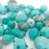 türkise Lampwork-Perlen in verschiedenen Formen und Größen Set 145 Stück