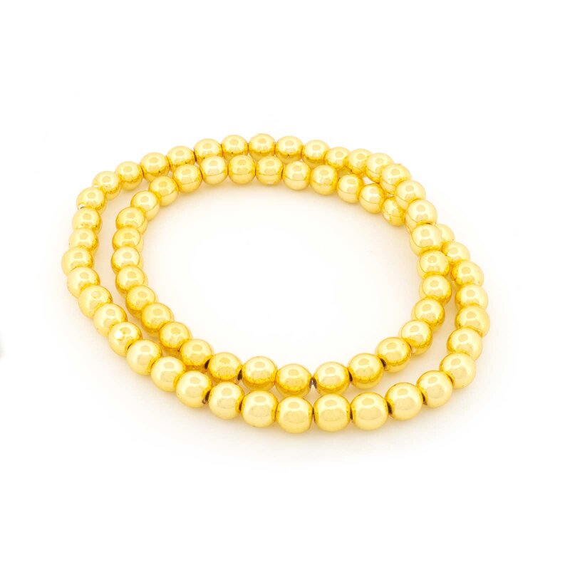 Hämatit Perlen goldfarben galvanisiert 6 mm 1 Strang ca. 70 Stück