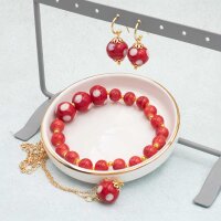 handgemachte Lampwork-Perlen ca. 12 mm in Rot mit weißen Punkten 4 Stück