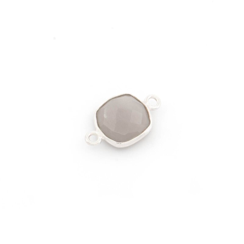 Verbinder aus 925 Silber mit facettiertem grauen Mondstein 15 mm