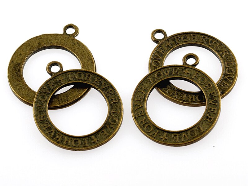 4 Ringe mit Aufschrift "forever love" in vintage Bronze